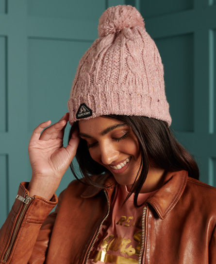 Gracie Cable Beanie - Pink - Superdry Singapore