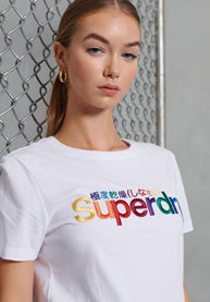 Classic Rainbow Emb Entry Tee - White - Superdry Singapore