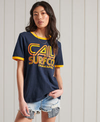 Cali Surf Graphic Ringer T-Shirt - Navy - Superdry Singapore