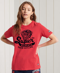 Varsity Flock Standard Weight T-Shirt - Red - Superdry Singapore
