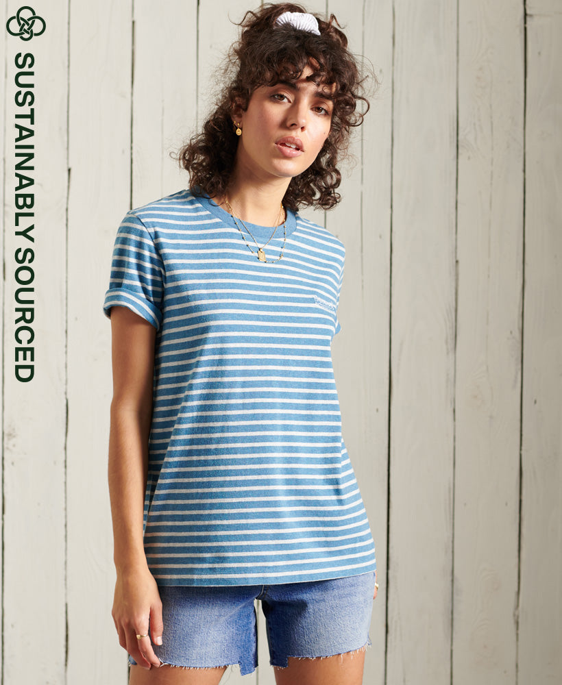 Organic Cotton Stripe T-Shirt - Light Blue - Superdry Singapore