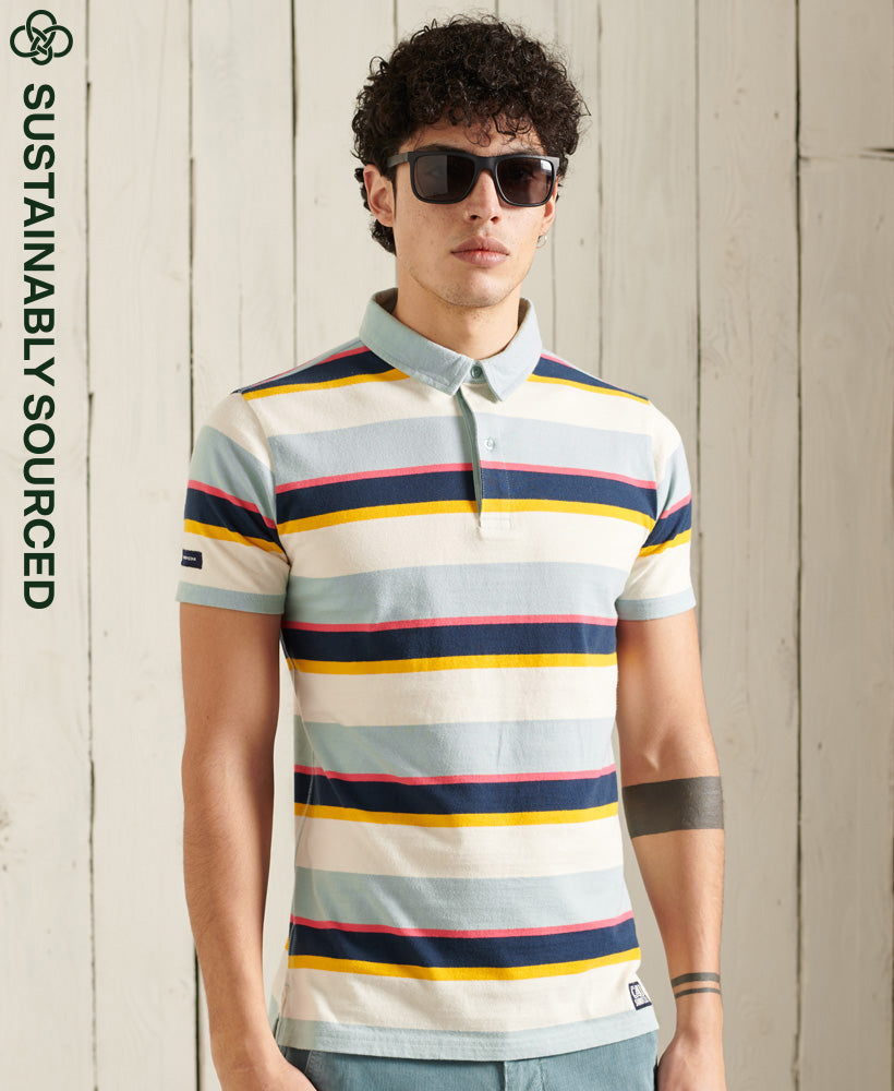 Organic Cotton Cali Stripe Polo Shirt - Blue - Superdry Singapore