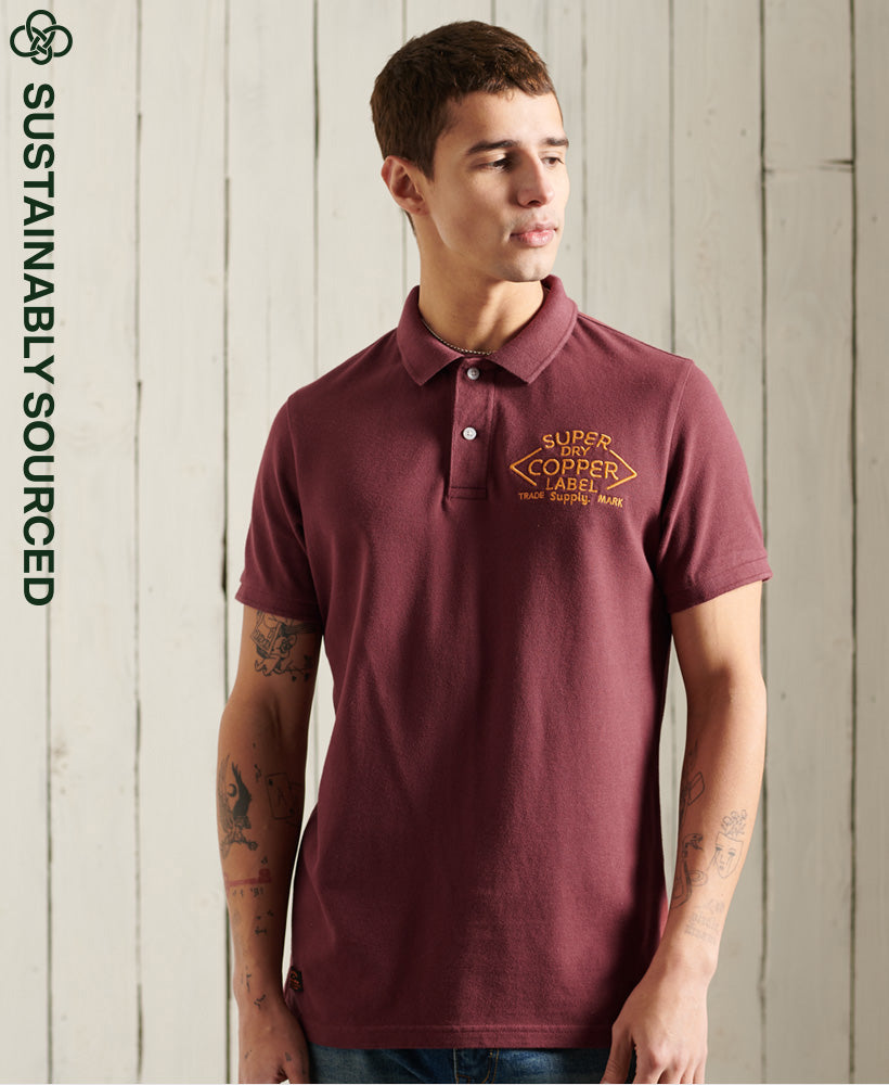 Organic Cotton Short Sleeve Superstate Polo Shirt - Brown - Superdry Singapore