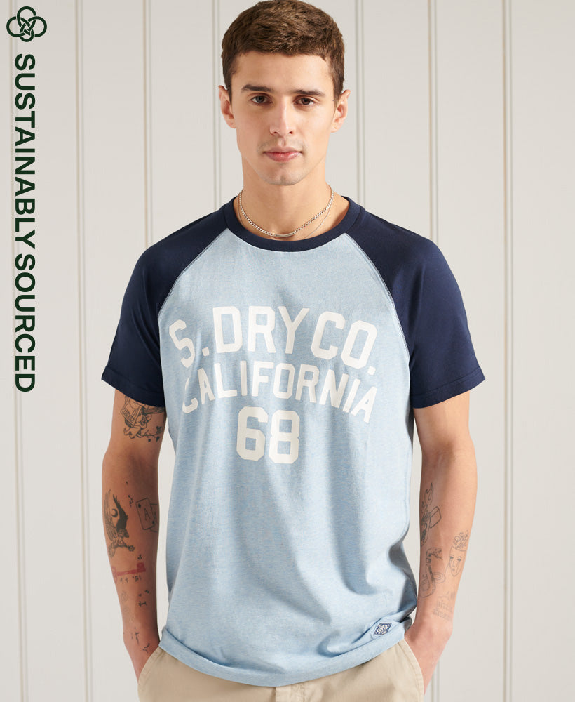 Organic Cotton Cali Surf Graphic Baseball T-Shirt - Blue - Superdry Singapore