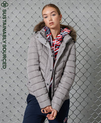 Luxe Fuji Padded Jacket - Silver - Superdry Singapore