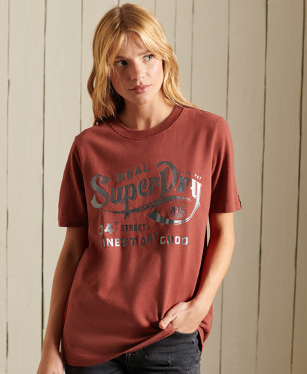 Script Style Workwear Foil T-Shirt-Red - Superdry Singapore