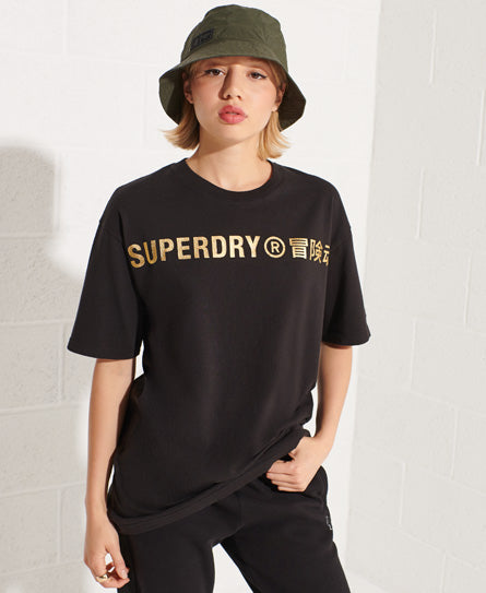 Cooperate Logo Foil T-Shirt-Black - Superdry Singapore