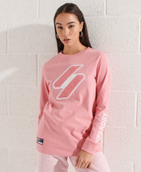 Superdry Code Logo Chenille Long Sleeve Top - Pink - Superdry Singapore