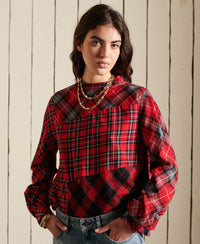 Long Sleeve Woven Checked Top - Red - Superdry Singapore