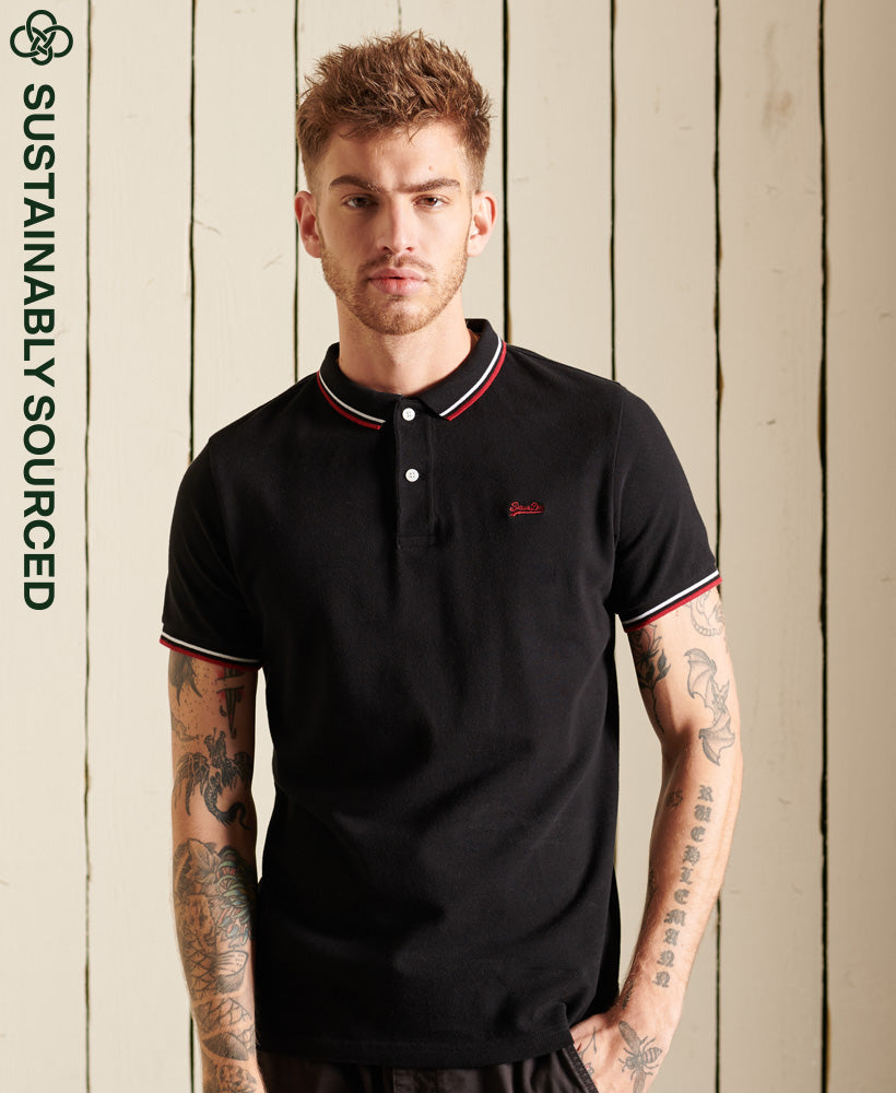 Organic Cotton Short Sleeve Tipped Polo Shirt - Red - Superdry Singapore