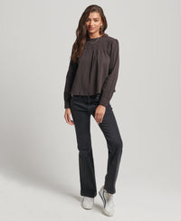 Smocked Long Sleeve Woven Top - Black - Superdry Singapore