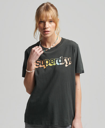 Vintage Core Logo Metallic T-Shirt - Washed Black - Superdry Singapore