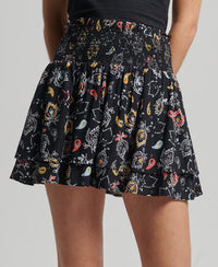 Vintage Ruffle Smocked Skirt - Olivia Paisley Black - Superdry Singapore