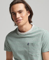 Organic Cotton Vintage Stripe T-shirt - Preppy Green Stripe - Superdry Singapore