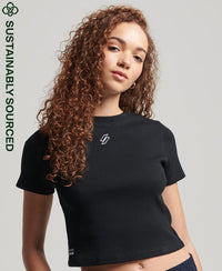 Code Essential Fitted Crop Tee - Black - Superdry Singapore