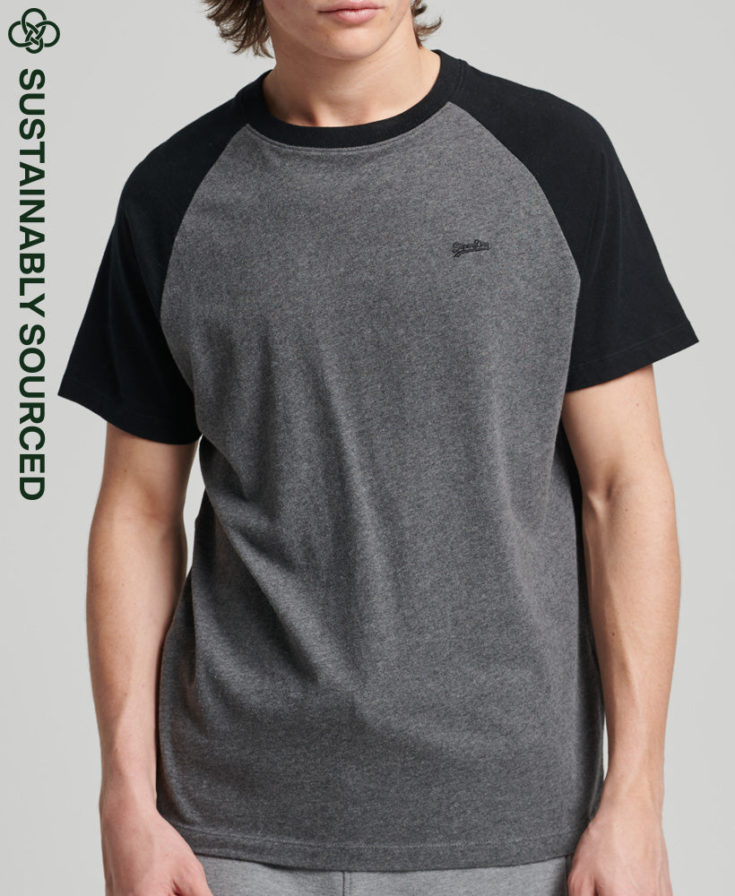 Organic Cotton Essential Logo Baseball T-Shirt - Rich Charcoal Marl/Black - Superdry Singapore