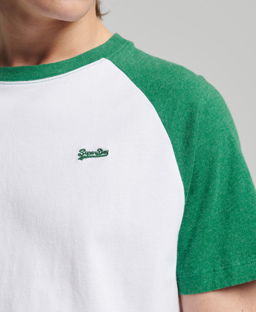 Organic Cotton Essential Logo Baseball T-Shirt - Optic/Field Green Marl - Superdry Singapore