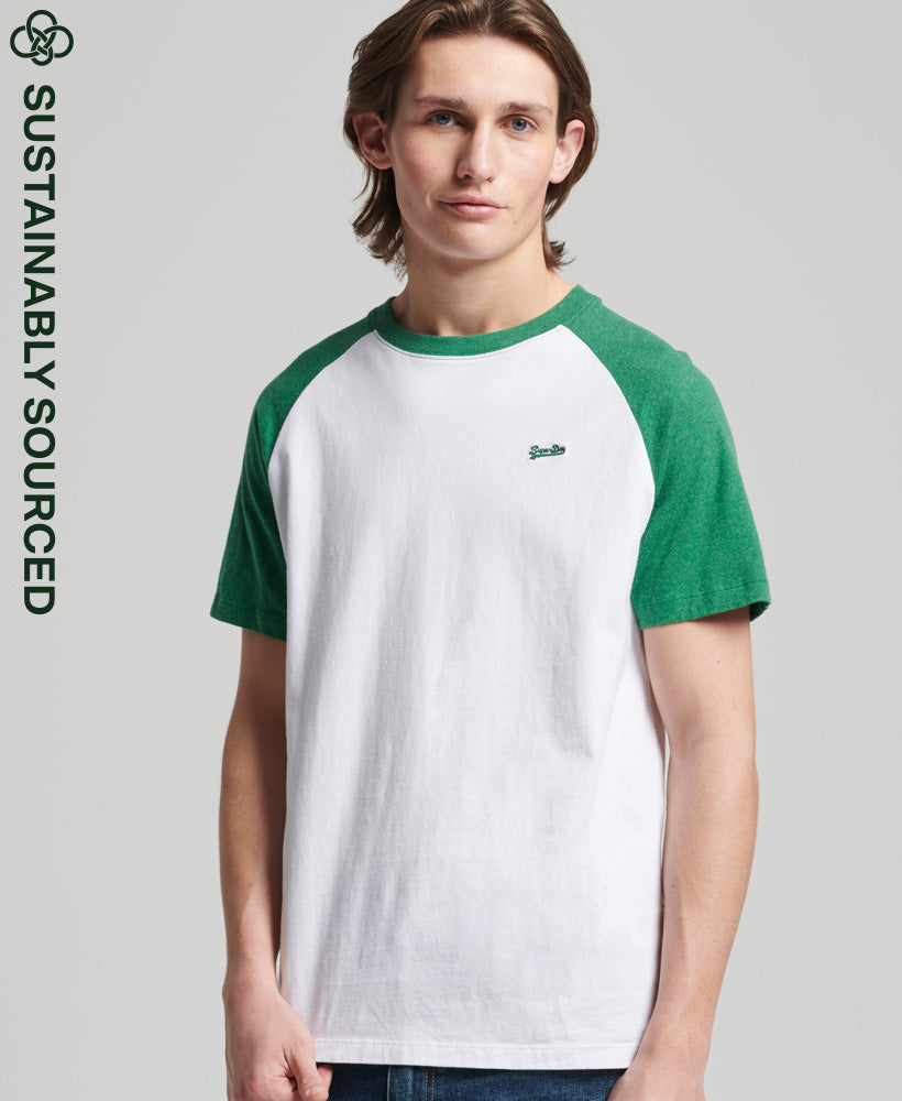 Organic Cotton Essential Logo Baseball T-Shirt - Optic/Field Green Marl - Superdry Singapore