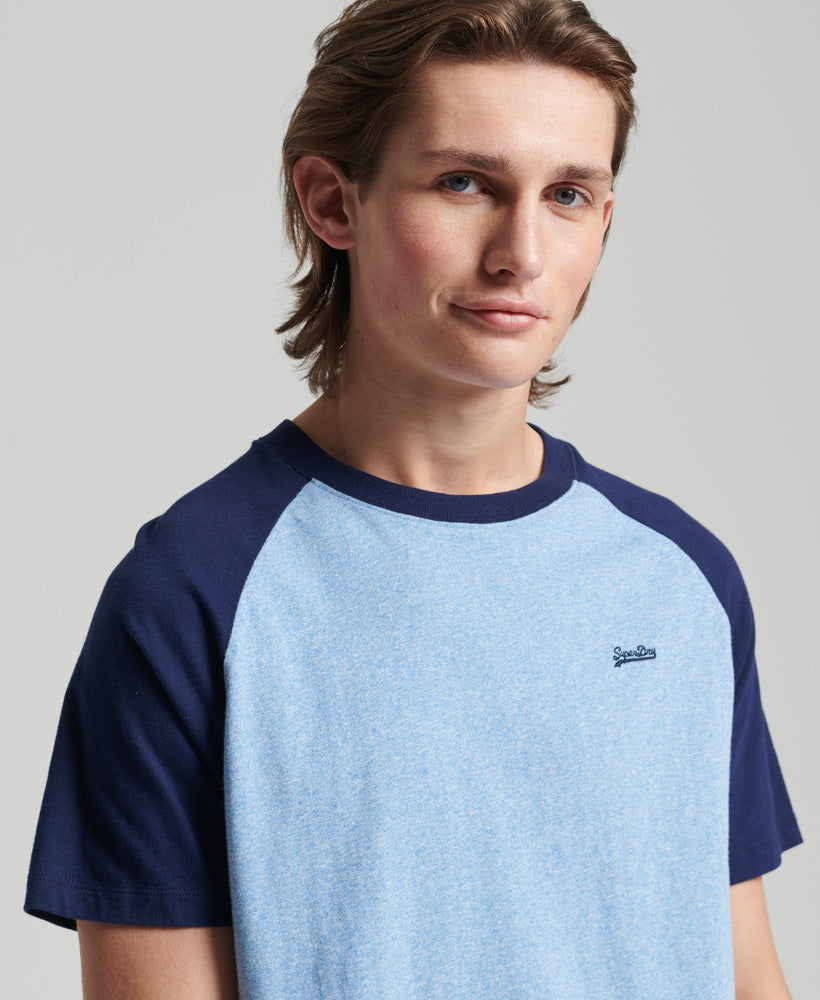 Organic Cotton Essential Logo Baseball T-Shirt - Halifax Blue Grit/Rich Navy - Superdry Singapore