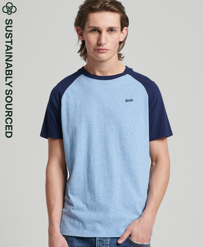 Organic Cotton Essential Logo Baseball T-Shirt - Halifax Blue Grit/Rich Navy - Superdry Singapore