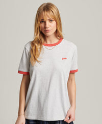Organic Cotton Vintage Logo Ringer T-Shirt - Grey/Coral - Superdry Singapore
