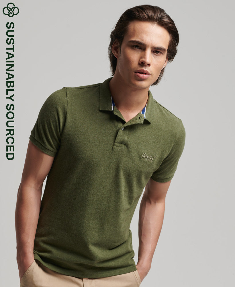 Organic Cotton Essential Classic Pique Polo Shirt-Thrift Olive Marl - Superdry Singapore
