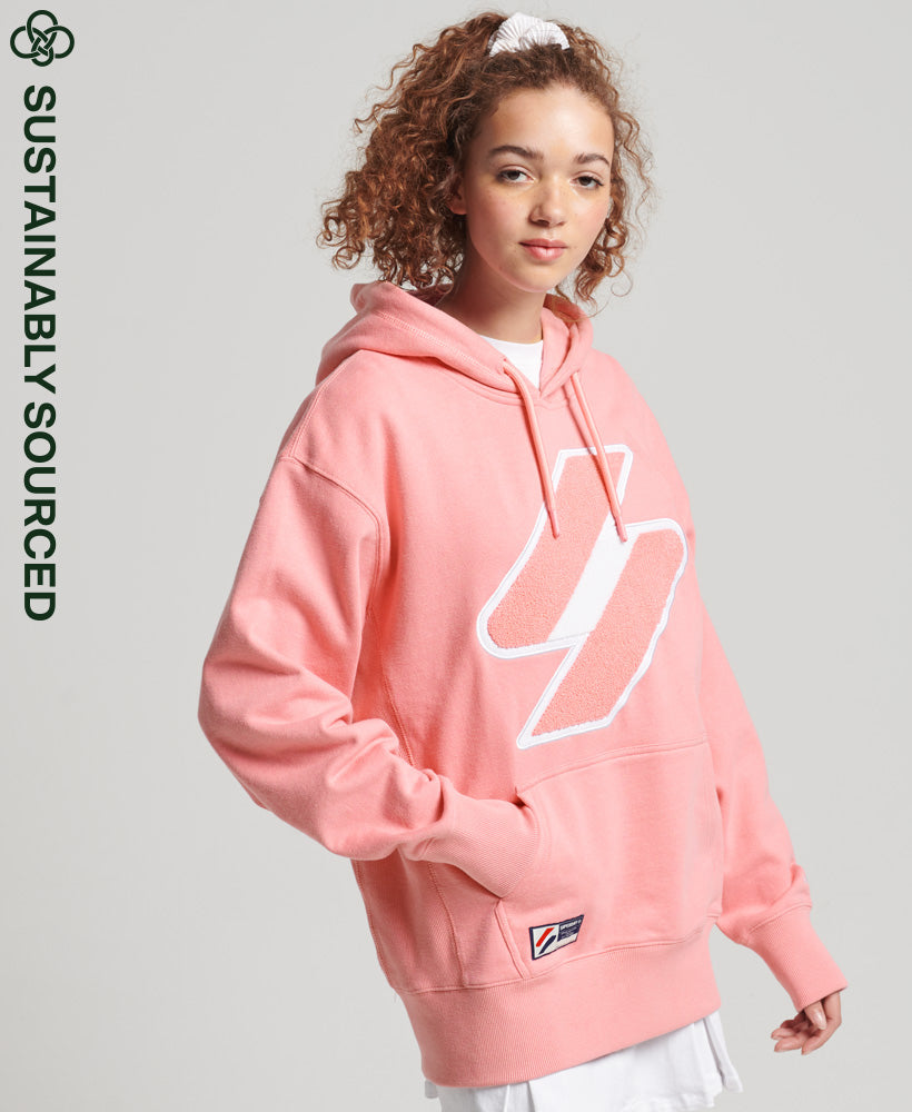 Code Logo Chenille Oversized Hoodie - Pink - Superdry Singapore