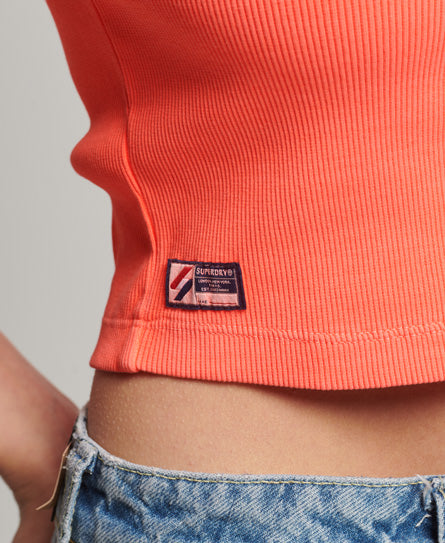 Code Essential Fitted Crop Tee - Hyper Fire Coral - Superdry Singapore