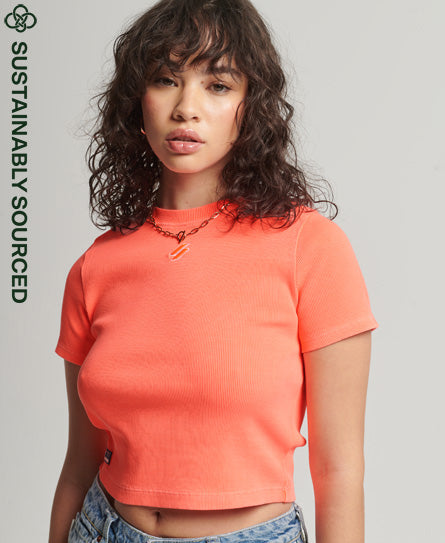Code Essential Fitted Crop Tee - Hyper Fire Coral - Superdry Singapore