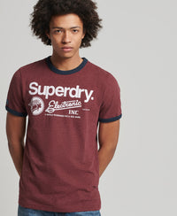 Core Logo Graphic Ringer T-Shirt - Track Burgundy Marl - Superdry Singapore