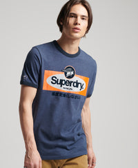 Core Logo Graphic Ringer T-Shirt - Navy Marl - Superdry Singapore