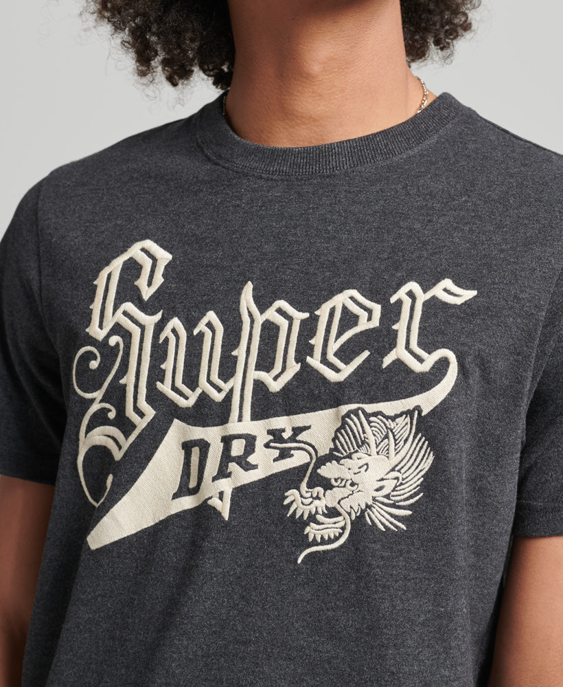 Vintage Script Style College T-Shirt - Charcoal Marl - Superdry Singapore