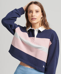 Vintage Cropped Long Sleeve Rugby Top - Rich Navy Stripe - Superdry Singapore