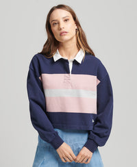Vintage Cropped Long Sleeve Rugby Top - Rich Navy Stripe - Superdry Singapore