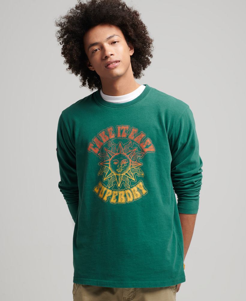 Psych Rock Long Sleeve Top - Pine Green - Superdry Singapore