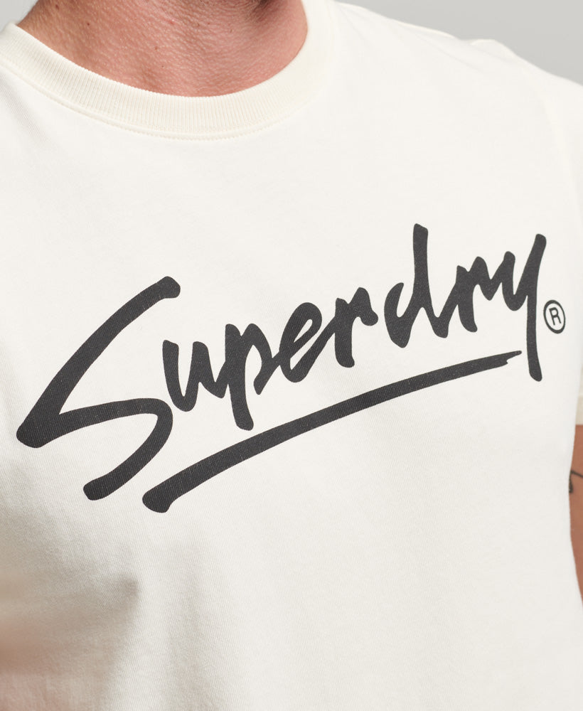 80s Downtown Script Logo T-Shirt - Oatmeal - Superdry Singapore