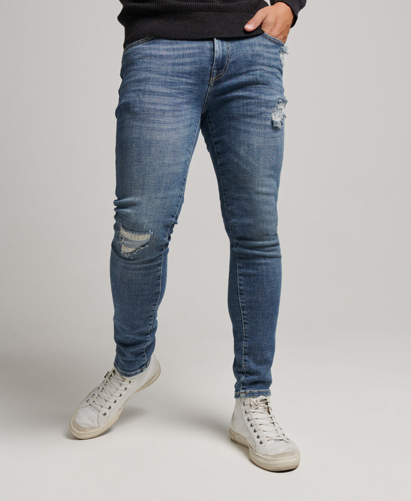 Organic Cotton Skinny Jeans - Stanton Bright Blue Rip - Superdry Singapore
