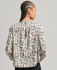 Smocked Long Sleeve Woven Top - Pink Floral - Superdry Singapore