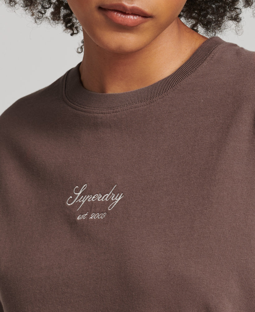 Heritage Embroidered Boxy T-Shirt - French Roast - Superdry Singapore