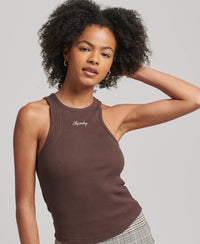 Embroidered Rib Skinny Racer Tank - French Roast - Superdry Singapore