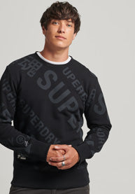 All Over Print Logo Loose Crew Sweatshirt - Black - Superdry Singapore