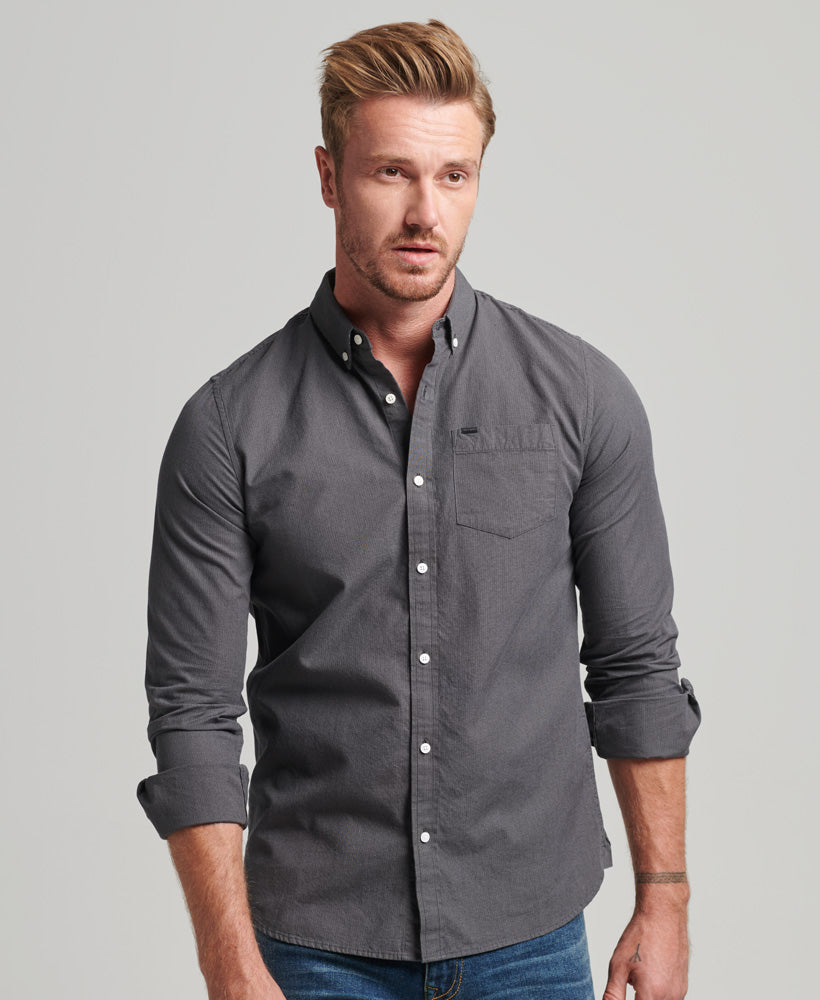 Cotton Micro Check Shirt - Charcoal Texture - Superdry Singapore