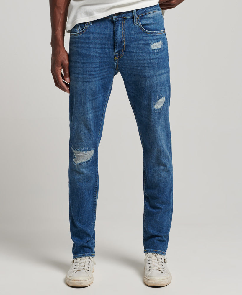 Organic Cotton Slim Jeans - Stanton Bright Blue Rip - Superdry Singapore