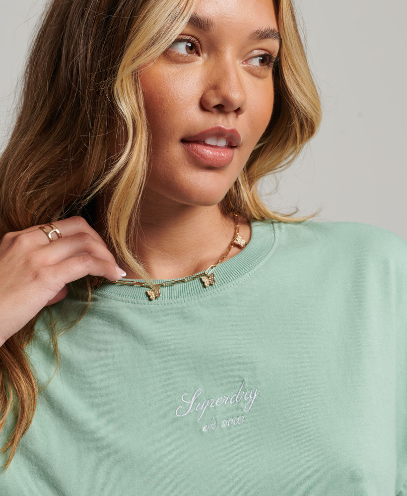 Heritage Embroidered Boxy T-Shirt - Granite Green - Superdry Singapore