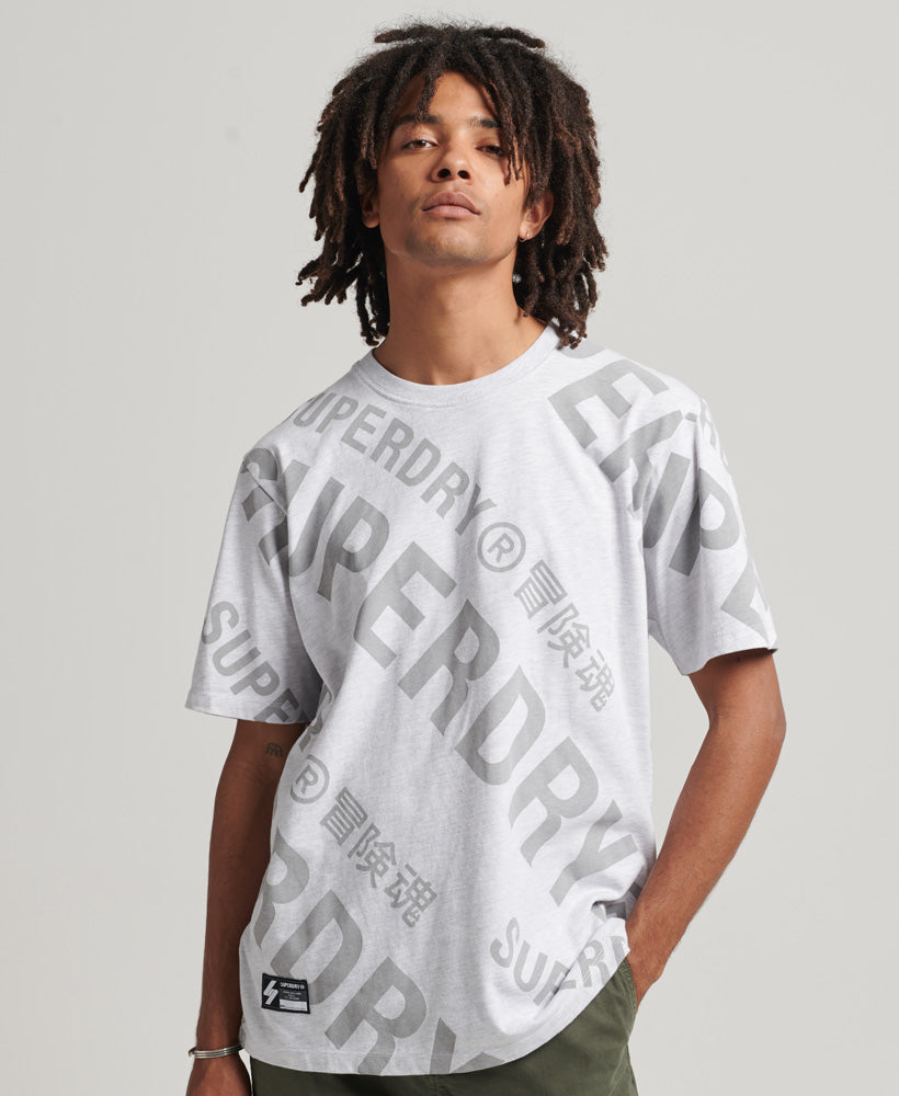 All Over Print Logo Loose T-Shirt - Ice Marl - Superdry Singapore