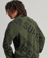 All Over Print Logo Loose Crew Sweatshirt - Surplus Goods Olive - Superdry Singapore