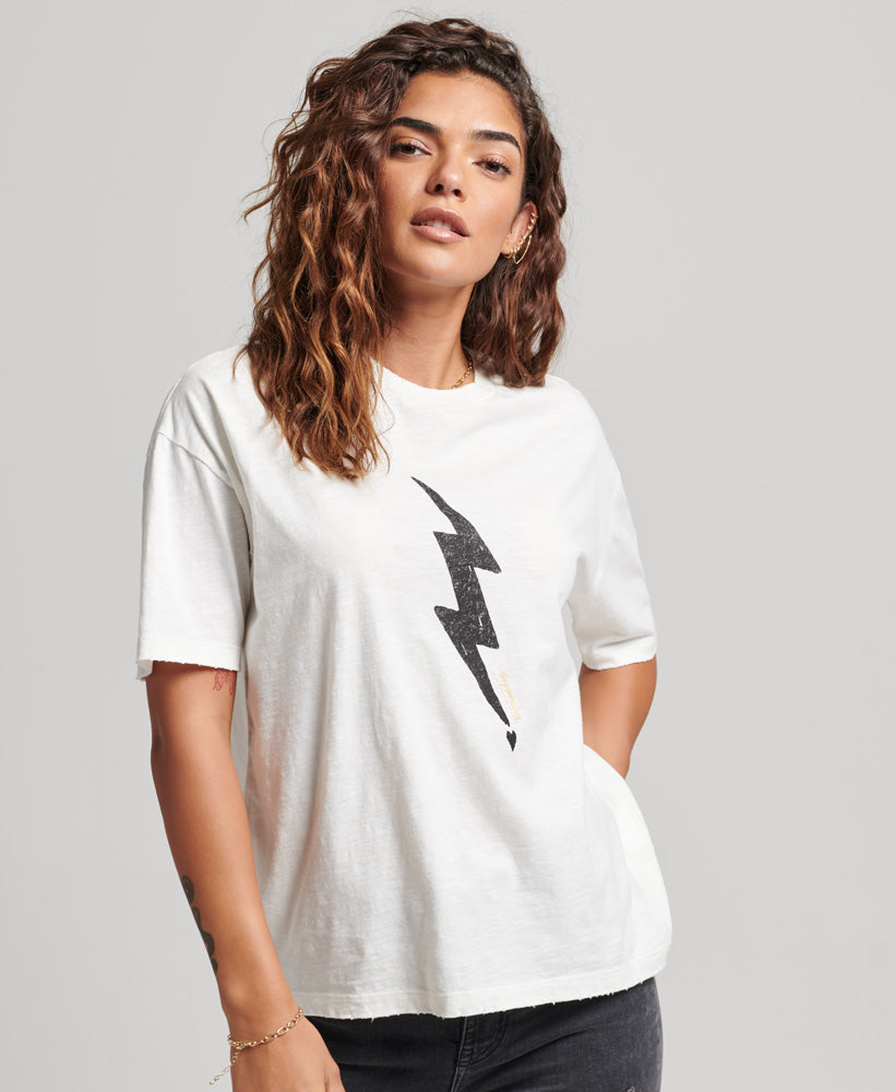Rock Graphic Loose Fit Band T Shirt - Ecru - Superdry Singapore