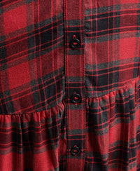 Jersey Button Mini Dress - Red Check - Superdry Singapore