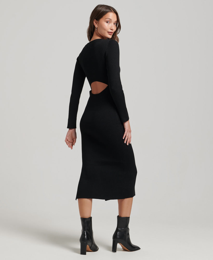 Backless Knitted Midi Dress - Black - Superdry Singapore