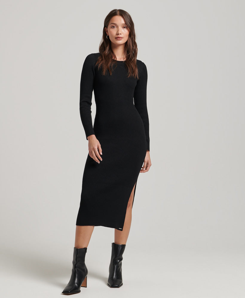 Backless Knitted Midi Dress - Black - Superdry Singapore